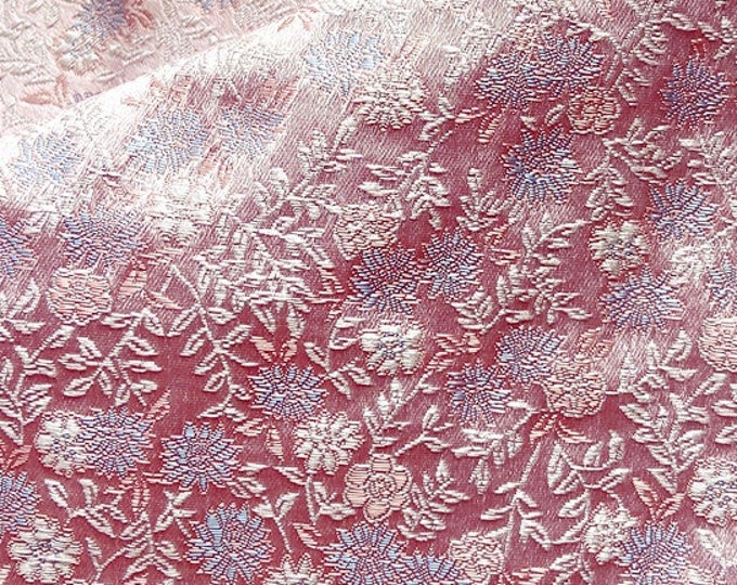 29.5” Width Japanese Pink Fabric, Japanese Flower Blossom kinran fabric silk brocade by meter, Kimono, Yukata, Belt, Geisha Bowknot Fabric