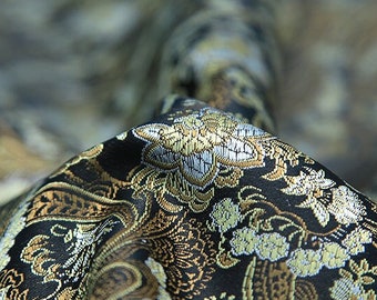 Chinese Colorful Lotus pipa flower Silk Brocade Fabric, 35"W Cheongsam, Qipao, Upholstery, Decor, Costume/Sewing Fabric by the meter