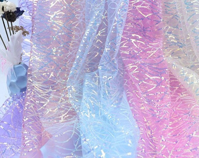 9 colors 3MM Sequin Embroidery Mermaid fabric Encrypted mesh fabric, 59"W Sells by the Meter, Wedding costumes, DIY Cosplay Sewing fabric