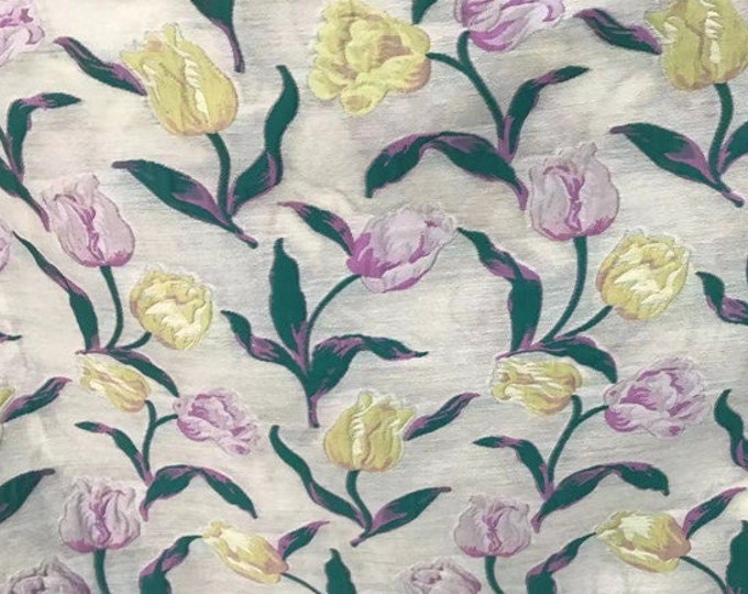 57"W Organza Jacquard Yarn Fabric, tulip flowers 3D fabric, Designer fabric, Dress Sewing fabric, Upholstery, Curtain, Decor by the yard
