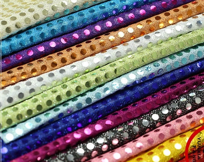 43"W Stretch Mesh Fabric with 6mm Shiny Sequins all over, Wedding, Dolls sewing, Curtain, Wall piece, Costume fabric sell by the meter