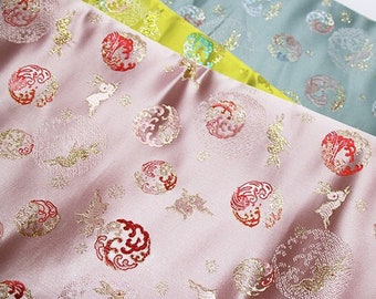 57” W Japanese Silk brocade Fabric, Rabbit Jacquard damask Fabric, Upholstery, Decor, Costume, Curtain, Handbag, Sewing/Fabric by the meter