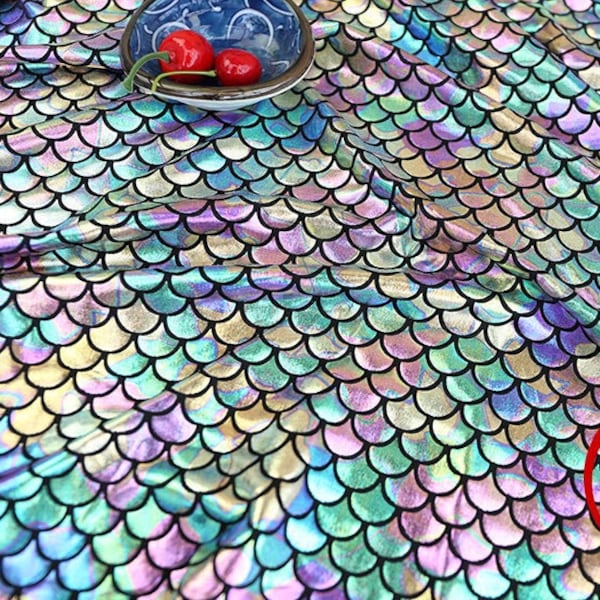60"Width 4 Way Stretch Iridescent MERMAID Scale Fabric Fish Tale Foil spandex fabric sold by the meter, 9 colors to choose, 9.99/meter SALE