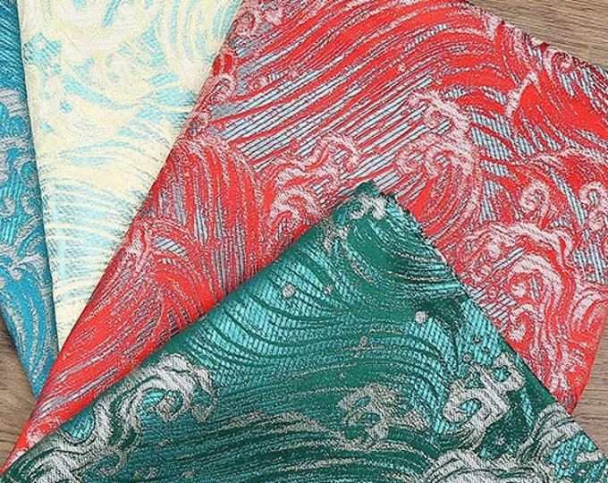 Traditional Ocean waves Silk rayon jacquard brocade Fabric, 29.5", Upholstery, Decor, Costume, Curtain, Handbag, Sewing/Fabric by the meter