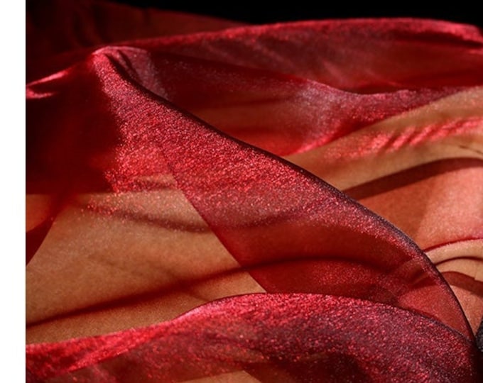 57"W Red crystal yarn, see-through glitter designer fabric, lace wedding dress, fluffy yarn, organza wedding fabric with glitter