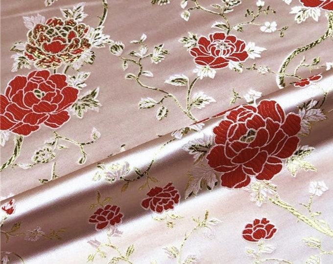 Metallic Golden thread peony Shiny Satin Brocade, 2 colors 59"W, Home decor, Upholstery Cushion cover Pillow case, Bustiers suit kids Qipao