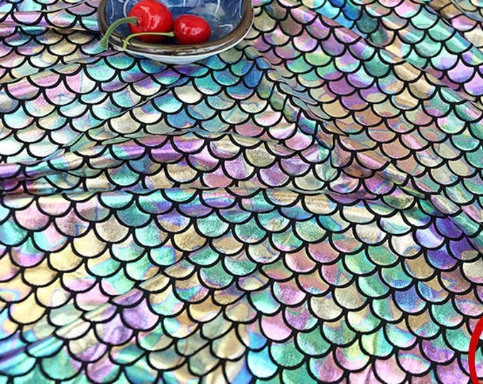 60"Width 4 Way Stretch Iridescent MERMAID Scale Fabric Fish Tale Foil spandex fabric sold by the meter, 9 colors to choose, 9.99/meter SALE