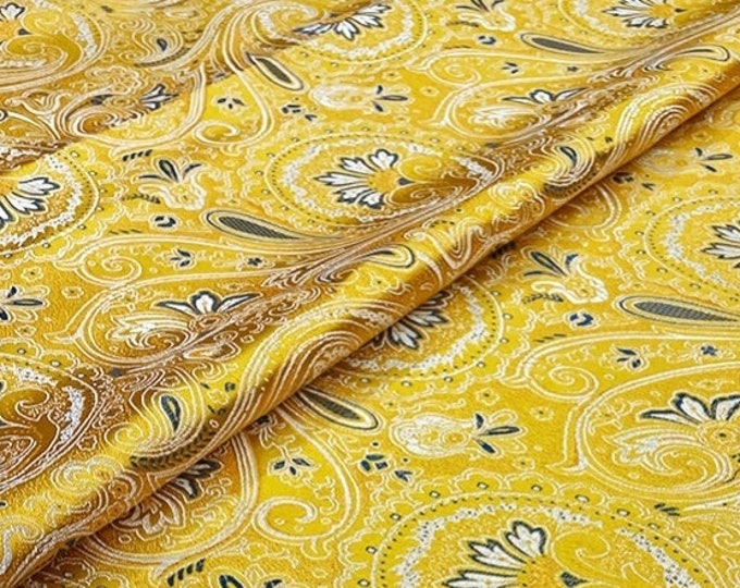 Silk Brocade Damask Fabric: Paisley Phoenix Tail Pattern, 29.5" Wide