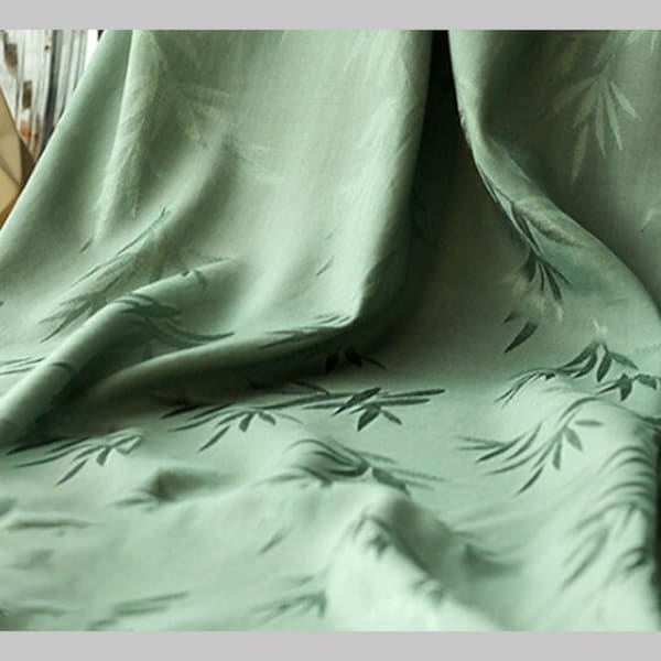 Chinese style Bamboo leaf obscured Jacquard Cotton Fabric by the meter, 59"W 6 different colors to pick, upholstery drapery and sewing