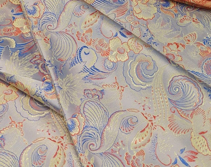 29.5"W Silk Brocade Fabric Butterfly And Peony Flower Design, Wedding Fabric, 8 Colors Chinese Fabric, Upholstery, Quilting & Sewing fabric