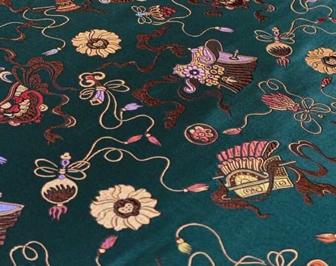 29.5"W Pure natural silk, hat flower Silk Brocade, Jacquard mulberry silk Damask fabric, Upholstery, Decor, Costume, Mongolian Sewing robe
