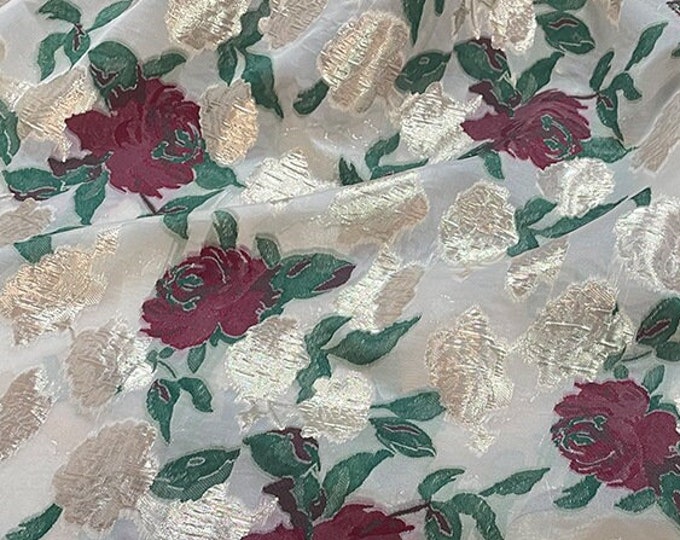 Floral Organza Jacquard Fabric: Gold Thread Sewing & Upholstery - 57"W