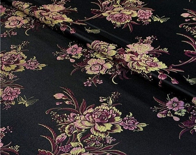 29.5"W Pure natural silk, Peony Silk Brocade, Jacquard mulberry silk Damask fabric, Upholstery, Decor, Costume, Mongolian Sewing Cheongsam