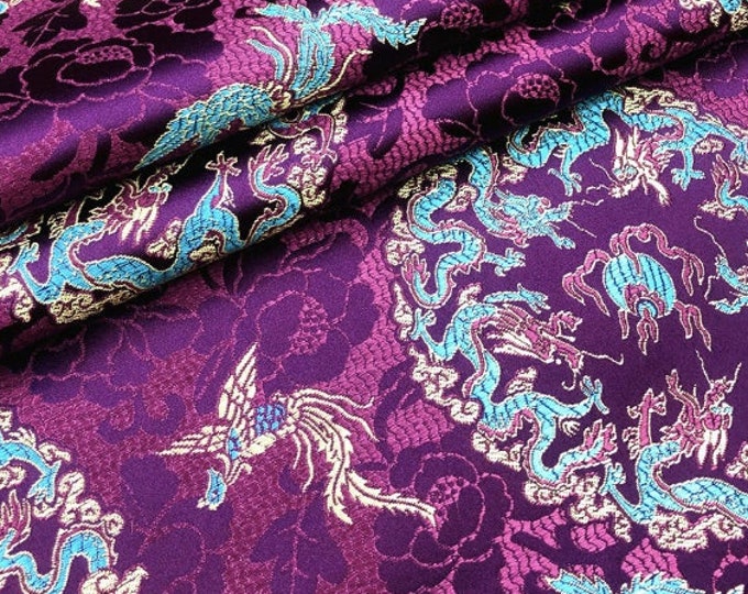 Round Multi-color Chinese Dragon Silk Brocade Fabric by the Meter, 7 colors,  29.5" W - Clearance, Upholstery, Quilting and Sewing fabric