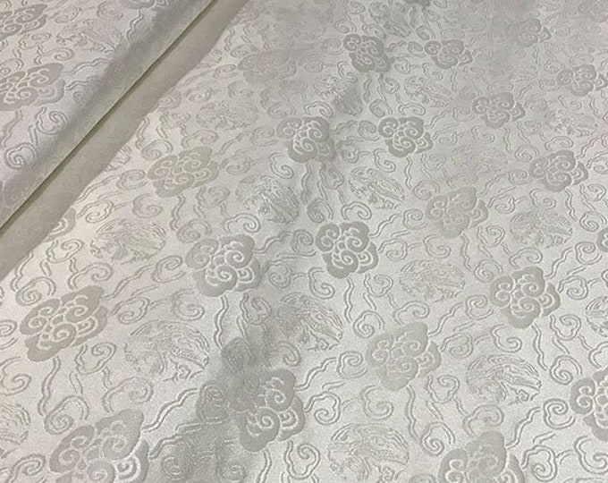 29.5" Width Pure White Metallic 5 Patterns Traditional Silk Brocade Fabric, sell by the Meter, Upholstery, Quilting and Sewing fabric