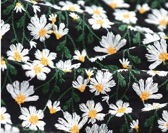 47“W 3D Daisy embroidery ramie cotton fabric, plants design, curtain, clothing, Upholstery, Decor, Costume/Fabric by the meter, 6 colors