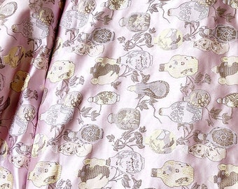 Floral Vase Jacquard Brocade Fabric: Chinese Style Rayon Upholstery