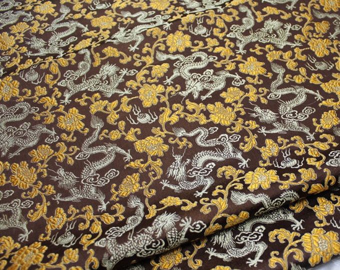 Chinese Dragon & Flower Multi Color Brocade, 29.5" Wide, Sells by the Meter On SALE
