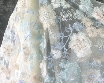 Floral Embroidery Lace Fabric: 3D Flower Polyester Sewing Fabric (59"W)