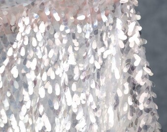 59“W Silver water drop sequins Mesh Fabric, Symphony hand Embroidery, Designer Fabric, High Quality, Prom Dress, Doll Making, Sewing fabric