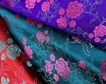 Silk Brocade Fabric tea flower, Wedding Damask Fabric, 45"W, Upholstery, Decor, Costume, Curtain, Bag, Sewing, Quilting/Fabric by the meter