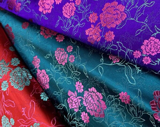 Silk Brocade Fabric tea flower, Wedding Damask Fabric, 45"W, Upholstery, Decor, Costume, Curtain, Bag, Sewing, Quilting/Fabric by the meter