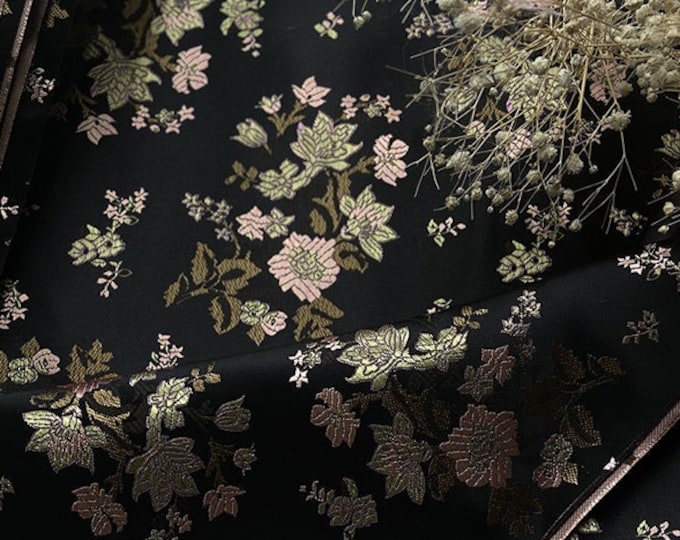 Shiny Silk Brocade Fabric pink Flower Design, Wedding Fabric, 47" W Chinese Silk Fabric By 1 Meter on SALE, Upholstery, Quilting, Sewing