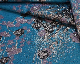 Oil painting peacock blue Oil Painting Jacquard fabric, Upholstery, Decor, Costume, Curtain, Handbag, Sewing/Fabric by the meter, 55"W