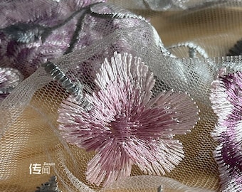 Pink 3D Flower Embroidery Lace Fabric - Bridal, Costume, Doll Making