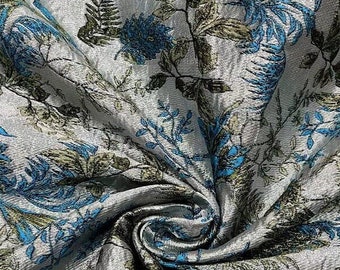 Tela jacquard con hojas en azul pavo real: material para tapicería y vestuario, 57" de ancho