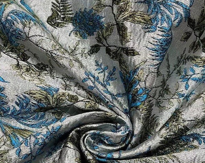 Oil painting peacock blue Oil Painting Leaf Jacquard fabric, Upholstery, Decor, Costume, Curtain, Handbag, Sewing/Fabric by the meter, 57"W