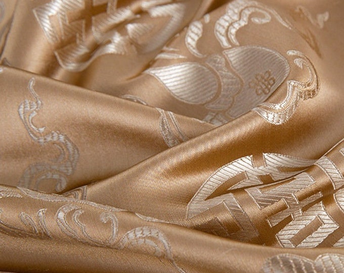 Mongolian Style Gown Tibetan robe decor Brocade, handmade Eight Immortals Fu Lu Shou Xi Group fabric, jacquard silk brocade antique fabric
