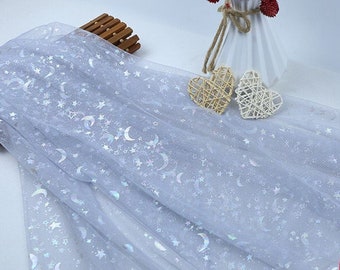 10 colors Symphony Foil bronzing star and moon mesh fabric, 59" Wide, 4.99 full meter price, Wedding costumes, DIY Cosplay sewing fabric