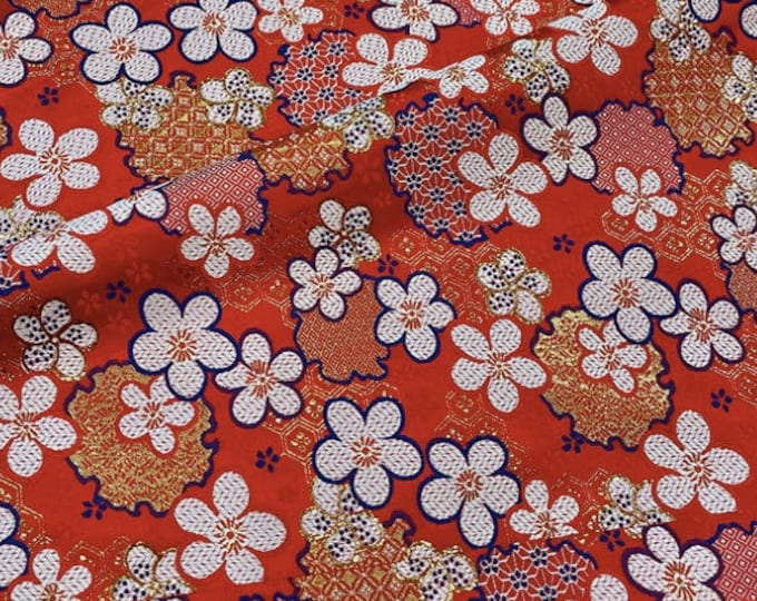 59"Wide Nishijin Japanese Fabric, Modern Japanese Floral Jacquard silk brocade by meter, Upholstery, Quilting and Sewing fabric, Kimono Robe