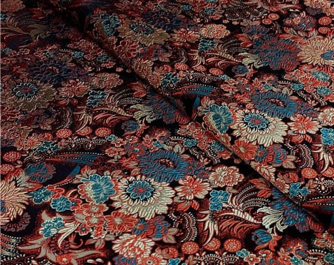 29.5"W Pure natural silk, chrysanthemum Silk Brocade, Jacquard mulberry silk Damask fabric, Upholstery, Decor,Costume,Sewing cheongsam dress