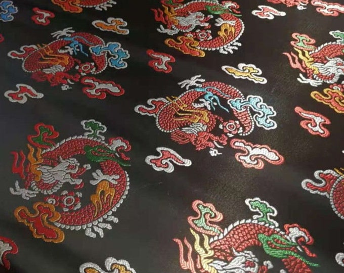 Dragon Brocade Fabric: Multicolor Chinese Rayon, 29.5" Wide