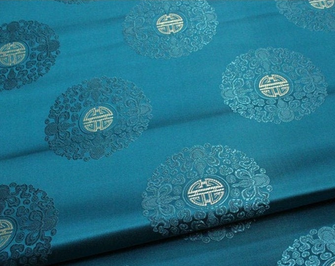 Chinese Fu Symbol Brocade Fabric: Floral Jacquard Satin (29.5"W)