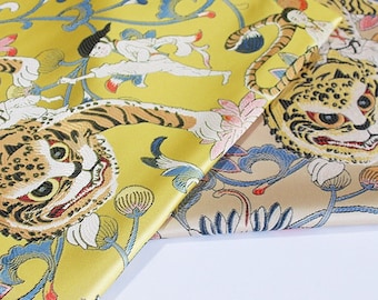 Chinese Embroidery 3D brocade Fabric, 12 zodiac Tiger Jacquard satin brocade by the meter, 59“Width 2 colors , Quilting, Sewing, Upholstery