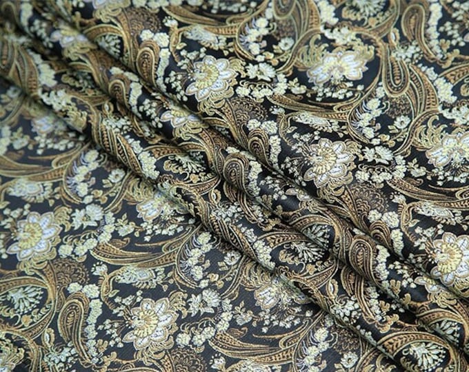 Brocade Fabric Paisley Design, Black & White, 35"Width , 2 colors, Upholstery, Decor, Costume, Curtain, Handbag, Sewing/Fabric by the meter