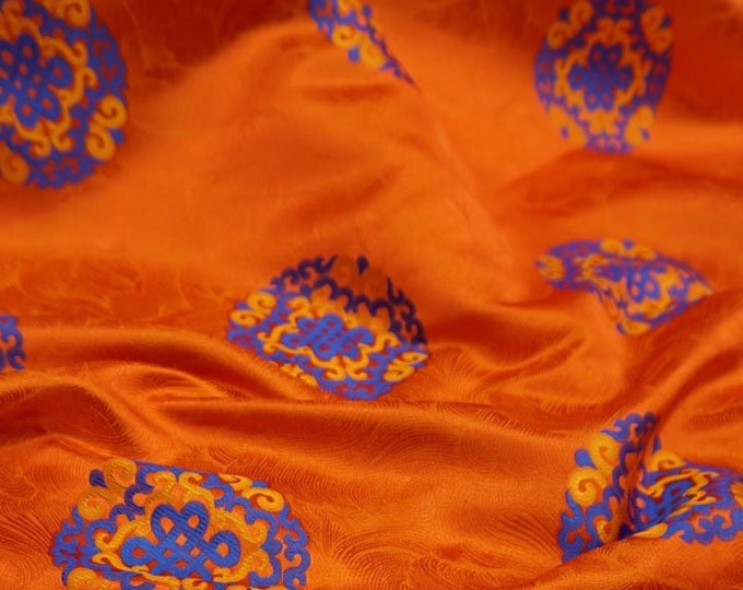 Auspicious Chinese Lucky Knot Brocade Fabric: Silk Satin Robe & Hanfu Material
