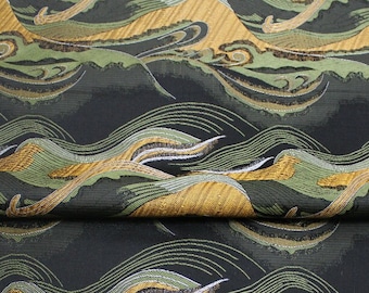 Waves Japanese style KINRAN fabric BLACK | 10.99 Full Meter Price | 29.5" Wide | Chinese Fabric | Chinese Jacquard |Asian Fabric | sewing