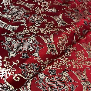Tessuto in broccato Jacquard elemento tradizionale cinese, tenda floreale / abito tessuto fai-da-te, tessuto per mobili per la casa