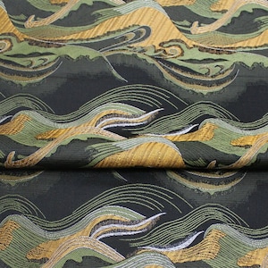 Waves Japanese style KINRAN fabric BLACK | 10.99 Full Meter Price | 29.5" Wide | Chinese Fabric | Chinese Jacquard |Asian Fabric | sewing