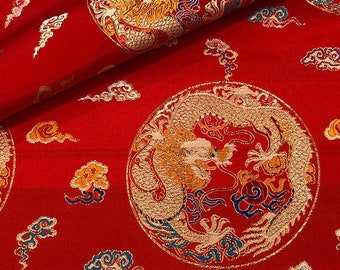 Gold Dragon Silk Brocade Fabric: 59"W Upholstery Quilting Sewing