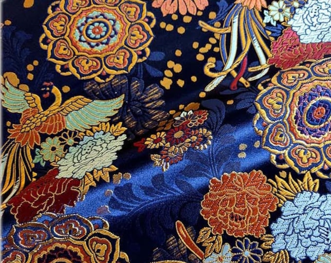 Silk Brocade Fabric Peony Phoenix Design, Wedding Fabric, 29.5"Wide, Upholstery, Decor, Costume, Curtain, Handbag, Sewing/Fabric by 1 meter