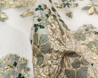 Floral Organza Jacquard Fabric: Gold Thread, 54" Wide, By The Yard