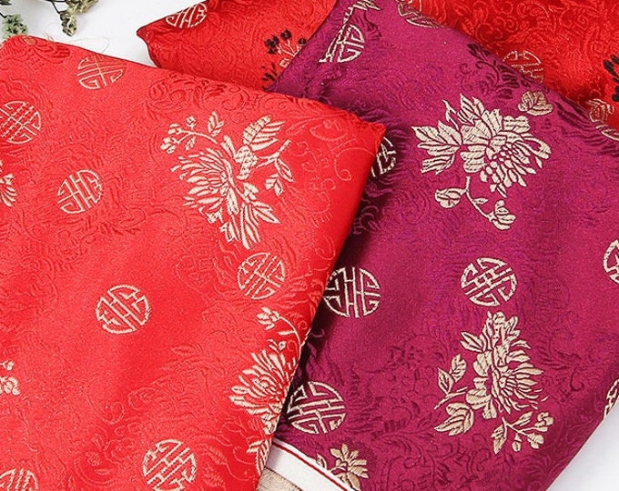 Chrysanthemum Brocade Fabric: Vintage Chinese Satin Silk (By The Meter)