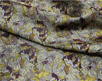 35"W Silk Brocade Fabric Butterfly And Peony Flower Design, Wedding Fabric, 6 Colors Chinese Fabric By 1 Meter on SALE