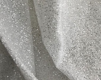 51"W Glitter Shiny white bronzing foil sequins fabric, Glitter Lace on Tulle for Gowns, Bridal, Prom, Decor, DIY Sparkly Lace Fabric by yard