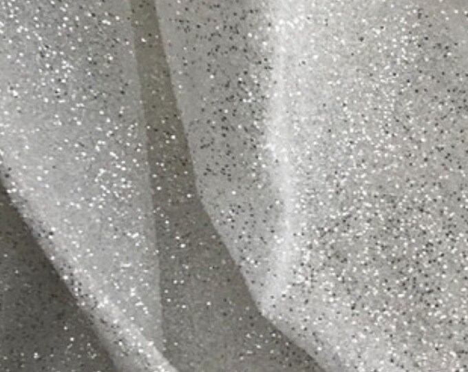 51"W Glitter Shiny white bronzing foil sequins fabric, Glitter Lace on Tulle for Gowns, Bridal, Prom, Decor, DIY Sparkly Lace Fabric by yard